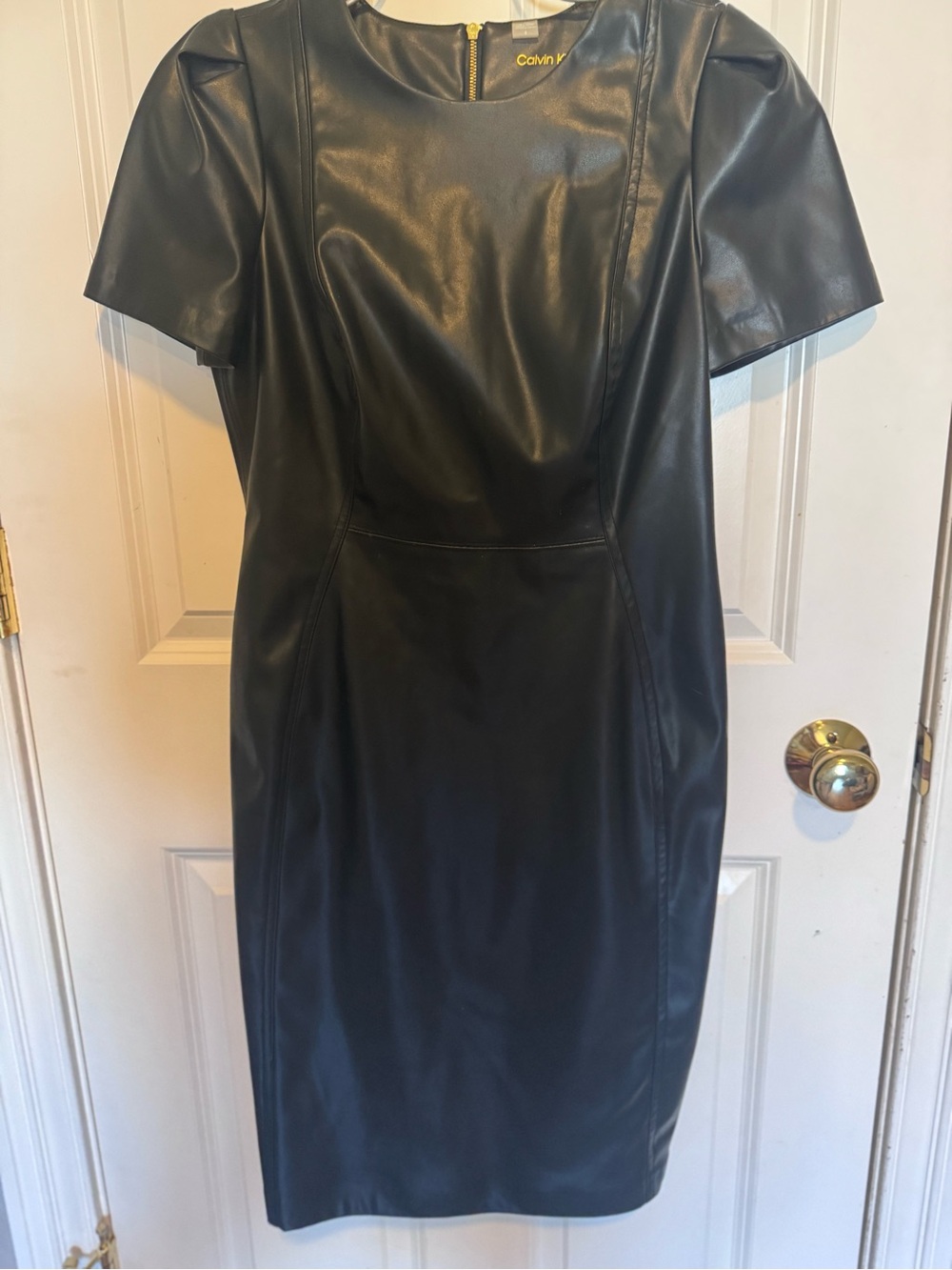 Black 100% Genuine Leather Midi Sheath Dress,Minimalist, Classic, Chic, Edgy